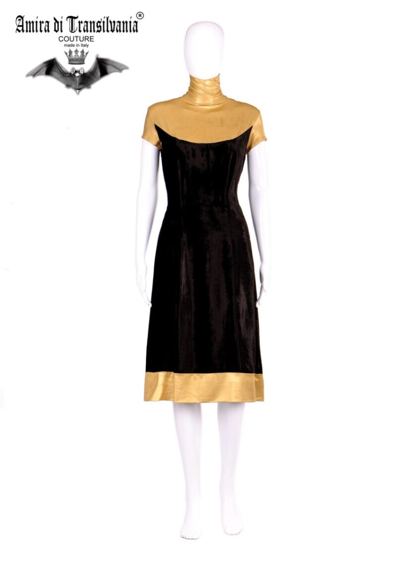 Abito couture oro e velluto nero