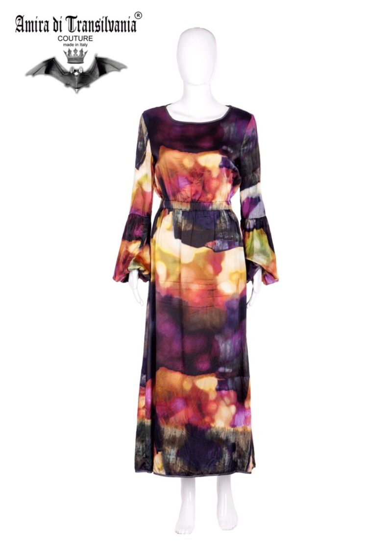 Abito couture in seta multicolore